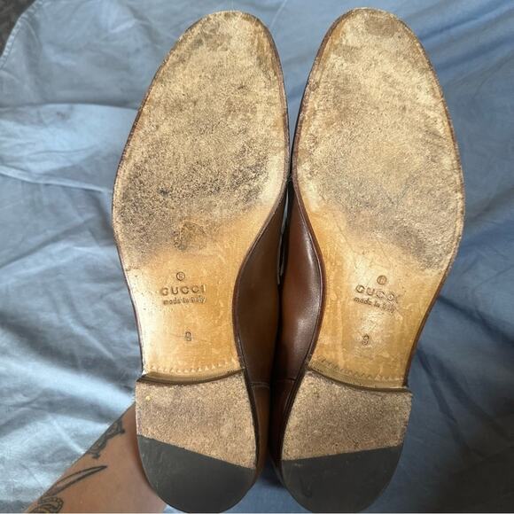 Gucci Jordaan Brown Leather Loafer Gold Horsebit Hardware Size 9 Men's - Picture 9 of 10